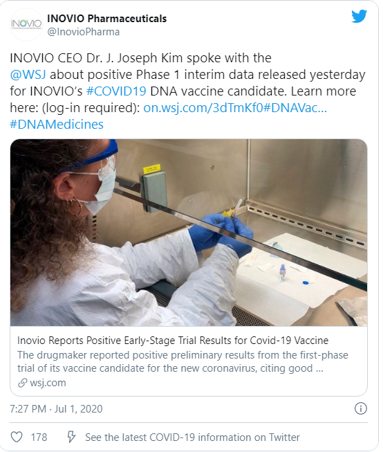 Inovio pharmaceuticals corona