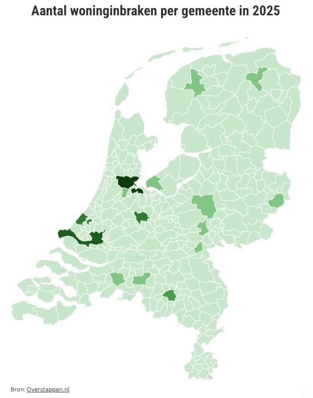Woninginbraken per gemeente